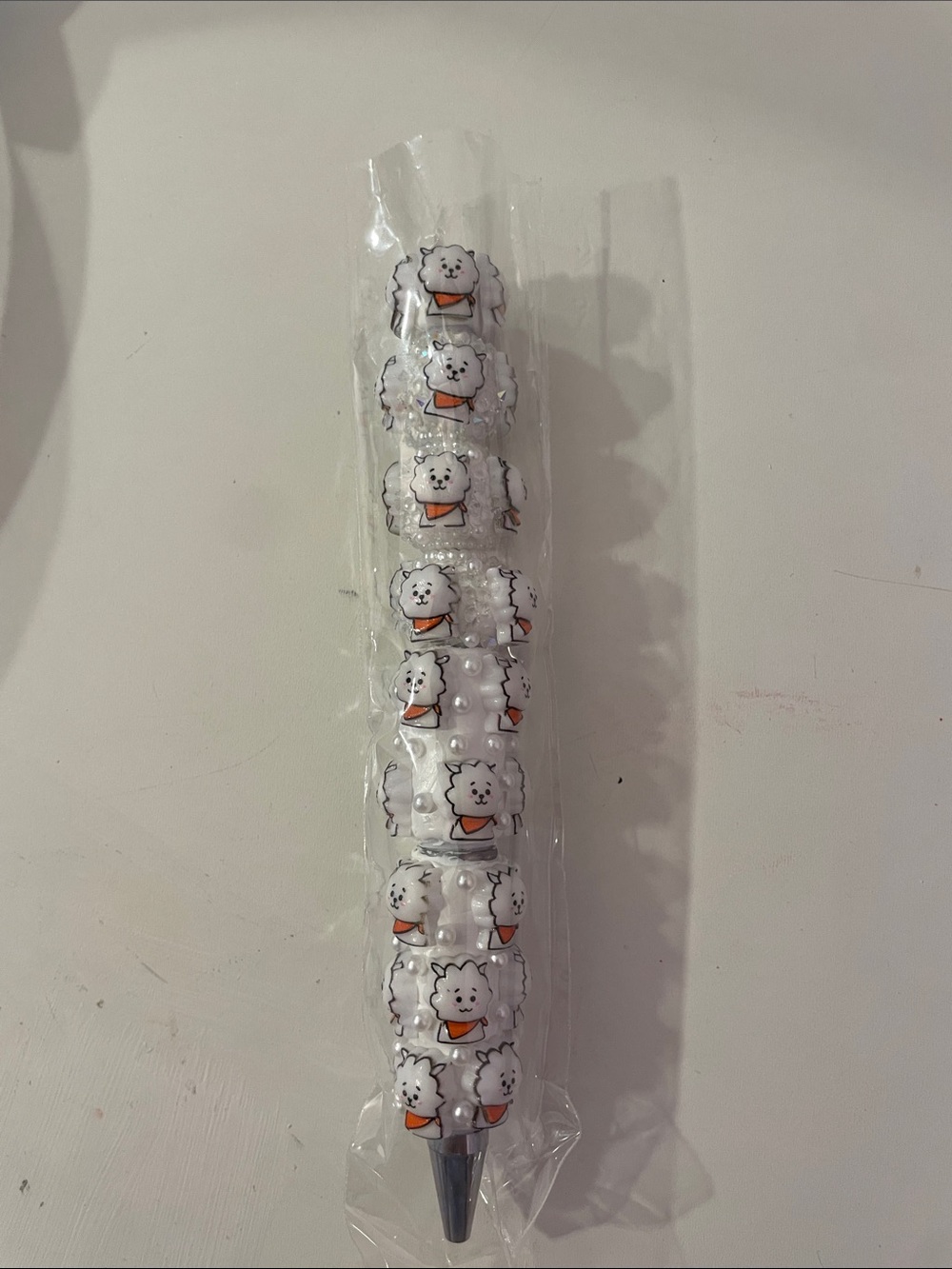 Cute White Cloud Puppy Pen with Orange Band ( bt21 handmade bedead pen)